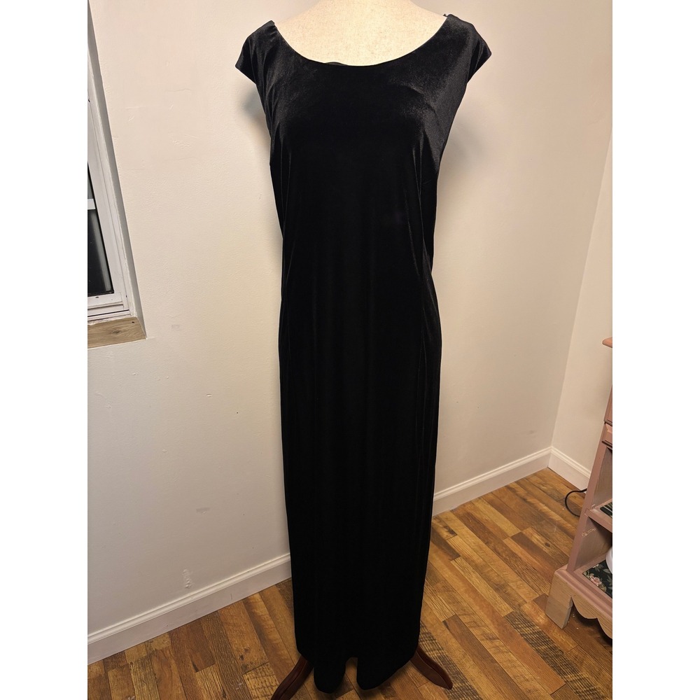 Dressbarn Woman Black Velvet Maxi Dress Plus Size 24W Minimalist Evening‎ Formal